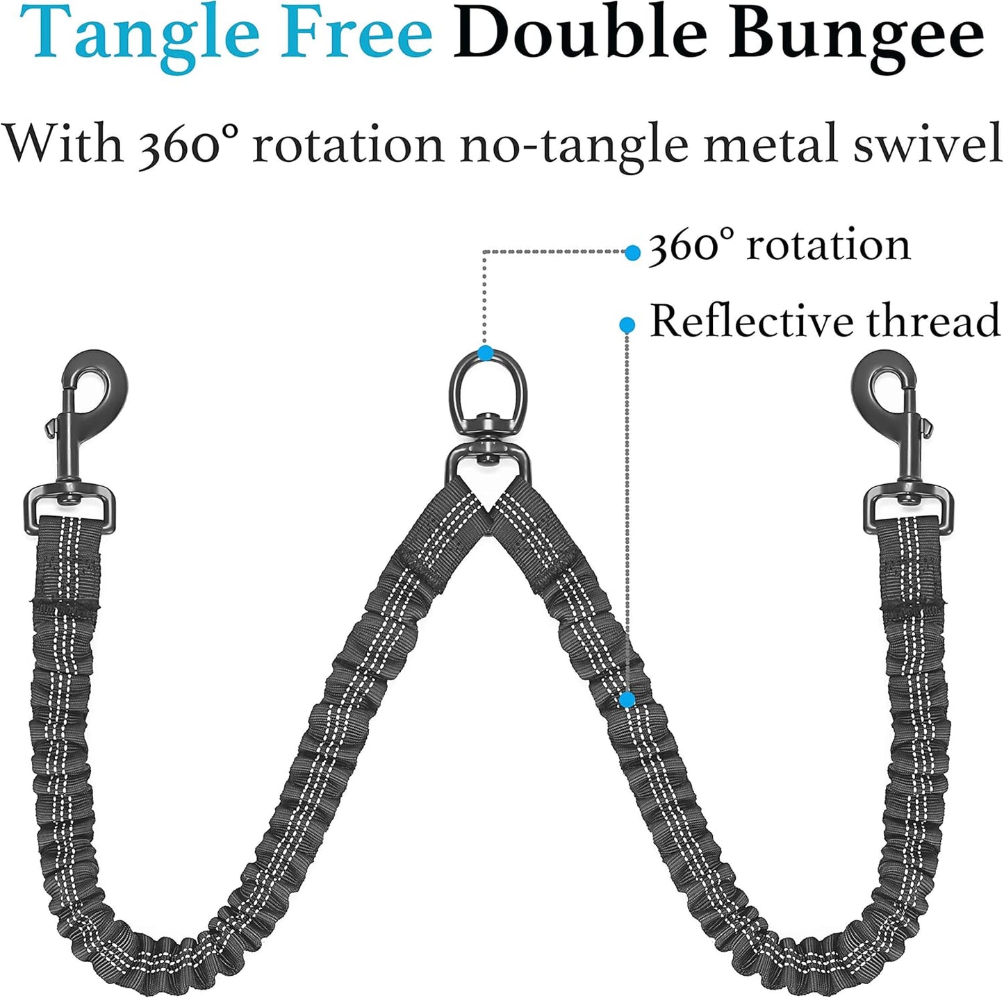 Double Dog Leash with 360° Swivel & No-Tangle Design