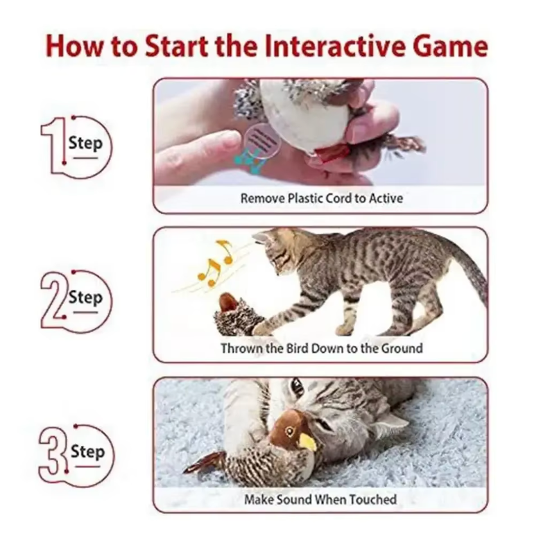 Interactive Cat Toy Flapping Bird with Chipping Sounds (Rechargeable)