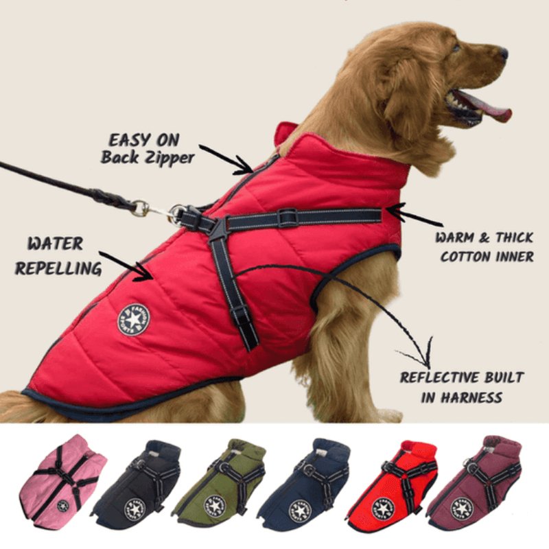Waterproof Winter Dog Jacket with Built-in Harness